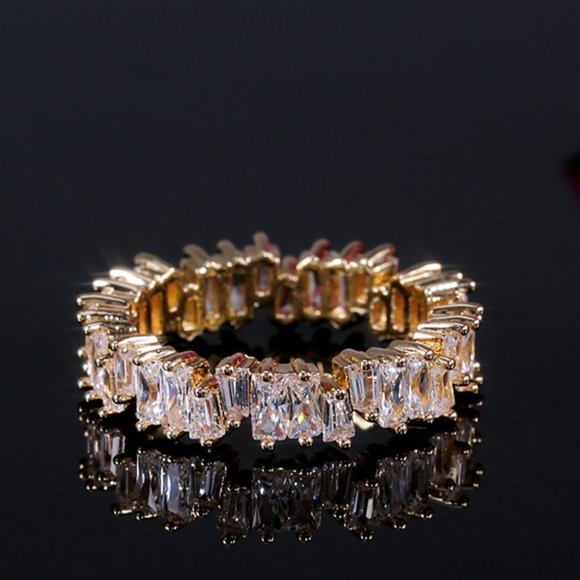 🎀 Handmade Rectangle Combined Gemstones Eternity Gold Ring for Women, VIP412 - Picture 2 of 5